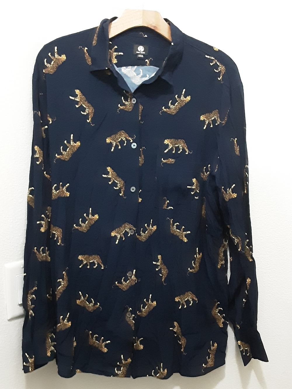 Paul Smith Cheetah Button Long Sleeve Viscose Shirt 44
